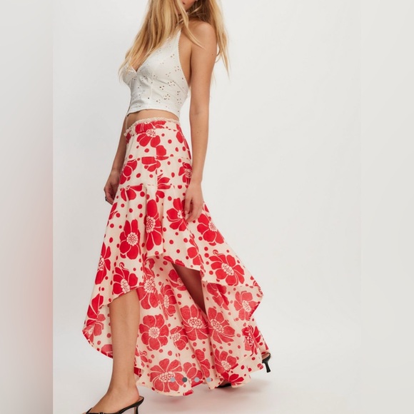 NWT FREE PEOPLE POPPY PRINTED MAXI ASYMMETRICAL SKIRT SMALL